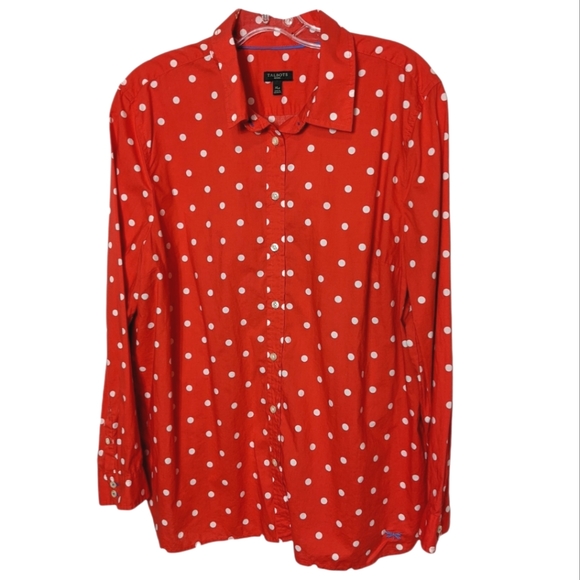 TALBOTS Red White Polka Dot Button Down Shirt XL Petite